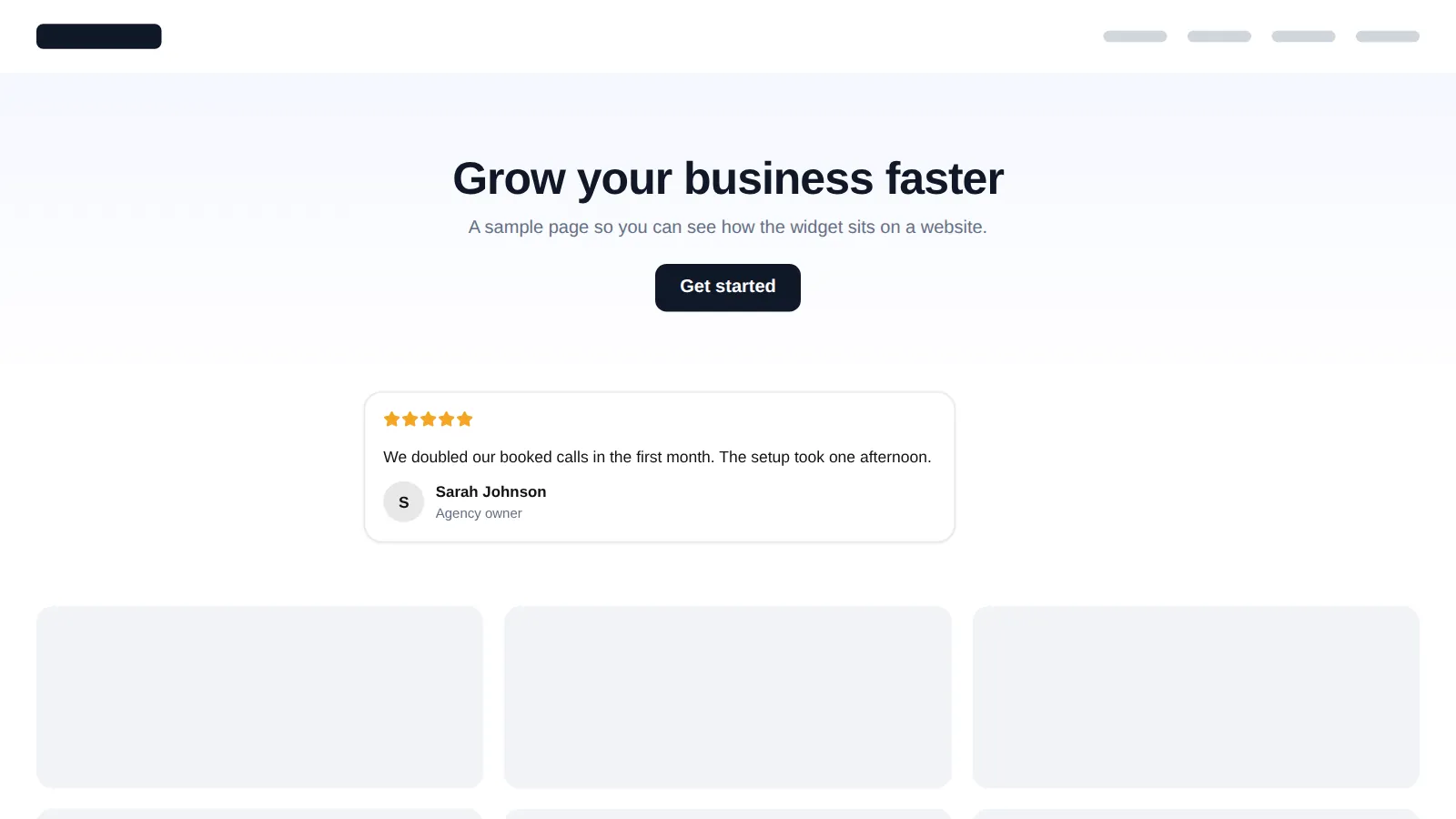 Inline reviews strip widget on a website showing star ratings and short client quotes